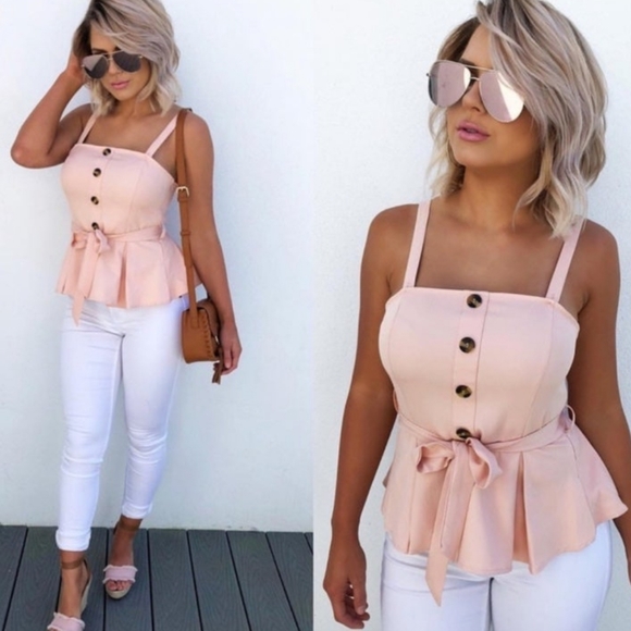 . Shop Hope’s Girly Blush Button Tie Top - Picture 2 of 8